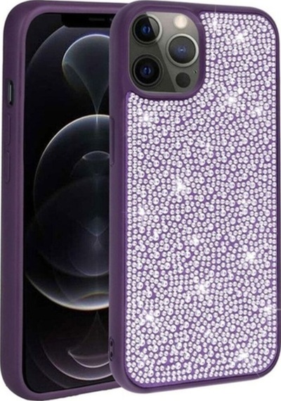 Apple Uyumlu iPhone 12 Pro Max Kılıf Parlak Taşlı Tasarım Zore Ston Kapak Derin Mor