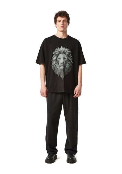 Galatasaray Lisanslı Aslan Baskılı Siyah Erkek T-shirt Siyah