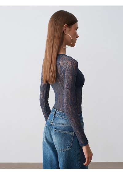 Dilvin 32625 Dantel Şerit Detaylı Top-indigo İndigo