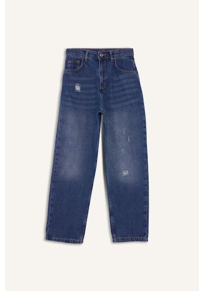 Defacto Erkek Çocuk Loose Fit Yırtık Detaylı Düz Paça Jean Pantolon G3257a825wnnm28 Mavi