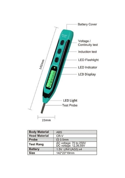 Ten, Proskit Nt-305n Dijital Voltaj Test Kalemi Ac/dc Gerilim Ölçer Elektrik Kontrol Kalemi