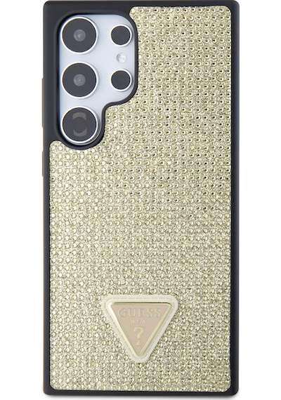 Galaxy S24 Ultra Uyumlu Kılıf Guess Lisanslı Taşlı Arka Yüzey Üçgen Logolu Kapak Pembe