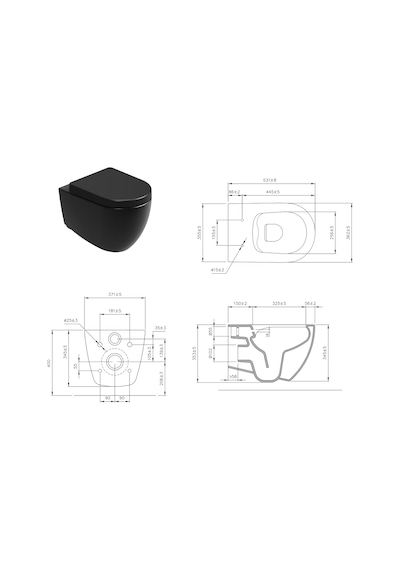 Aqua Bagno Voca Asma Klozet 54 Cm. , Mat Siyah -set 2 Parça -dp Kapak Dahil Siyah