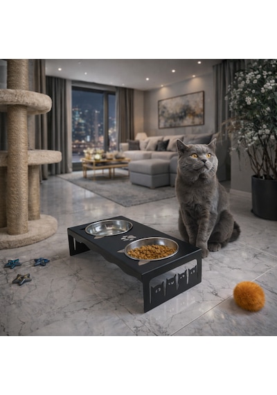 Krom Bıyık Yorgunluğu Yapmayan Kedi Köpek Mama Ve Su Kabı 1 Adet