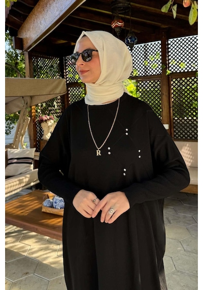 Rabia Şamlı Melda Triko Tunik Siyah Çok Renkli