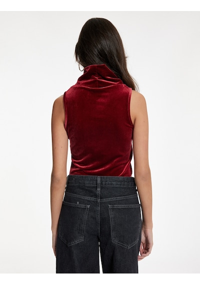 Koton Slim Fit Dik Yaka Kolsuz Crop Kadife Bluz Bordo 6wak10005ek Bordo