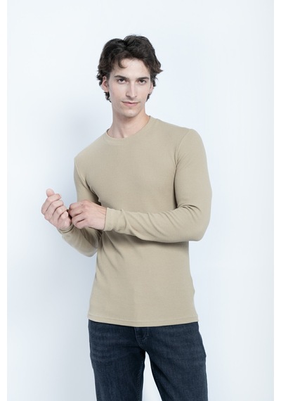 Sportuel Erkek Bej 6511 Js 0 Yaka Basic Waffle Sweatshirt Jsswtk25e000008-vizon