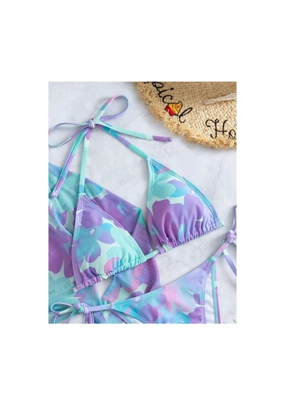 Gugus 4-lü Bikini Takımı / Üst Pareosu + Alt Etek Pareosu + Üst Bikini + Alt Bikini Lila Desenli Gugus 4-lü Bikini Takımı / Üst Pareosu + Alt Etek Pareosu + Üst Bikini + Alt Bikini Lila Desenli