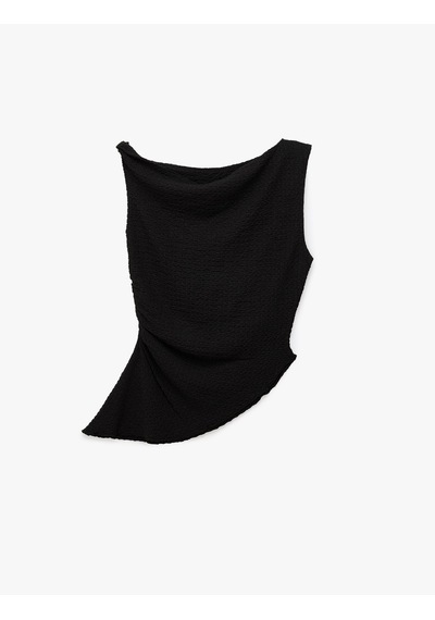 Koton Slim Fit Asimetrik Kesim Omzu Açık Bürümcük Kumaş Kolsuz Bluz Siyah 6sal30192ık