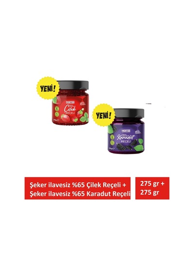 Şeker İlavesiz Çilek Ve Karadut Reçeli Ekstra Geleneksel 2 Adet X 275 Gr