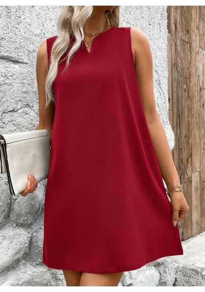 Alyn Wear Kadın Askılı V Yakalı Geniş Kesim Detaylı Kısa Janjan Krep Elbise Kırmızı