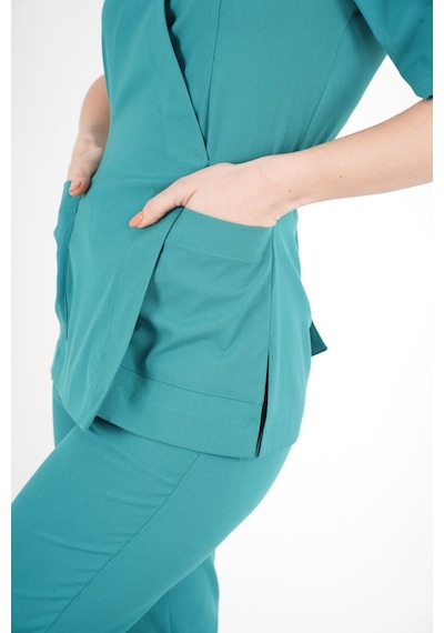 Ameliyat Yeşili Elegant Model Cerrahi Üniforma Belden Bağlamalı Scrubs Takım Ameliyat Yeşili