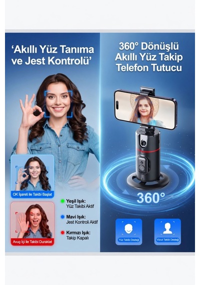 Akıllı Telefon Tutucu 360 Otomatik Yüz Takipli Bluetooth Kumandalı Selfie Çekim Aparatı