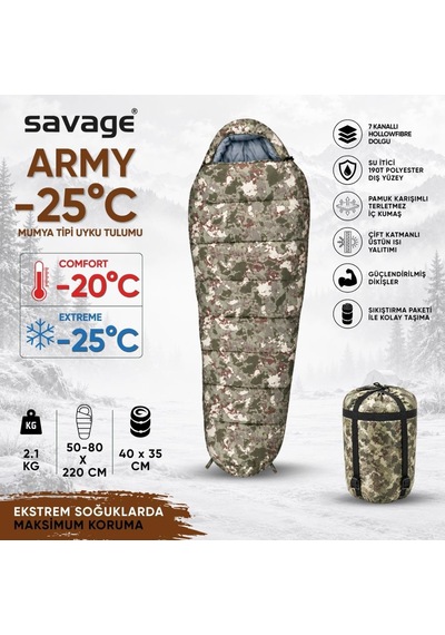 Kamp Uyku Tulumu - Army - Dijital Kamuflaj - Extreme -25c - Savage Ys-525 Diğer