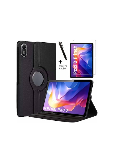 Xiaomi Redmi Pad 2 11 Inç Tablet Kılıf 360 Döner Deri Standlı Kapak Ekran Koruyucu Ve Kalem Set