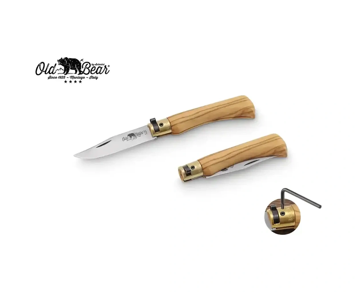 Antonini Old Bear 8cm Zeytin Ağacı Saplı M Kamp Çakı Kahve