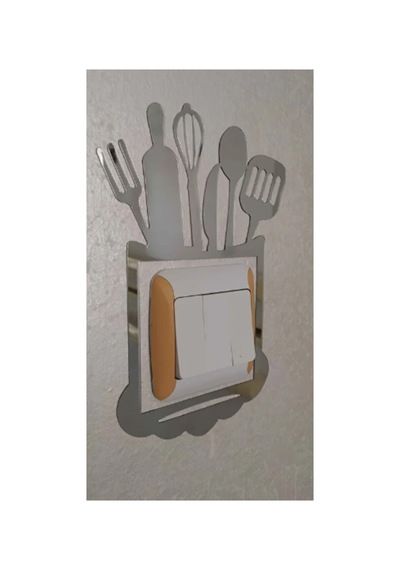 Dekoratif Mutfak Priz Kenarı Süsü Altın Pleksi 1 Adet 13x20cm Kendinden Yapışkanlı Akrilik Gümüş