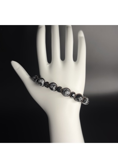Yıldız Doğal Taş Karlı Obsidyen Hematit Unisex Doğal Taş Bileklik Siyah