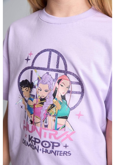 Defacto Kpop - Demon Hunters Relax Fıt Bisiklet Yaka Kısa Kollu Tişört Kız Çocuk H7337a826smpr249 Mor-pr249