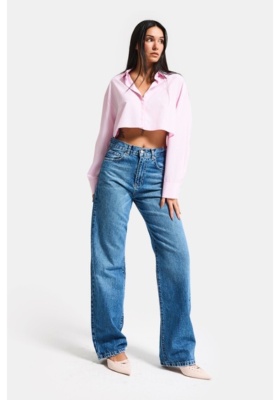 it's basic Kadın Mavi Lora 2s6-4 Loose Fit Orta Bel %100 Koton Denim Jean