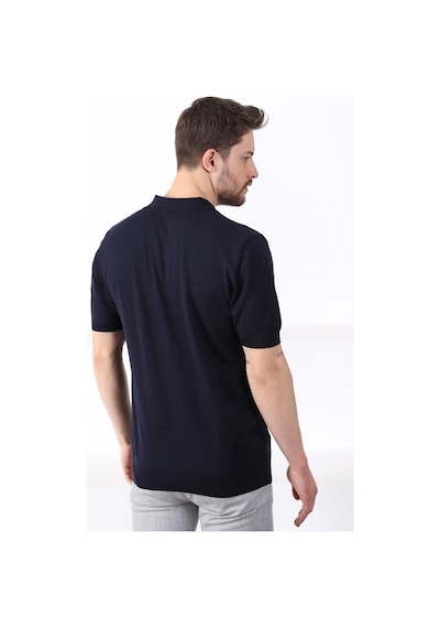 Ferraro Lacivert Polo Yaka Baklava Desen Erkek Pamuk Triko T-Shirt Lacivert