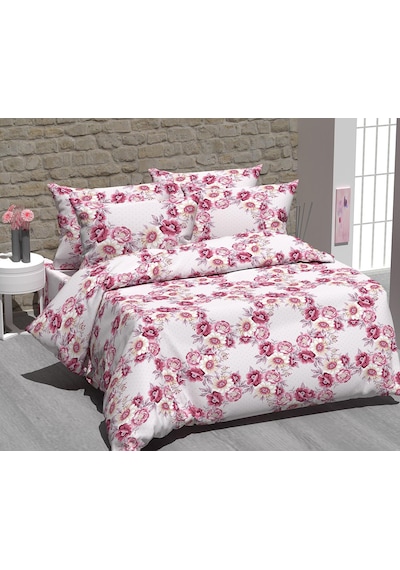Sunrise Pembe Çiçekli Çift Kişilik Pamuklu Nevresim Takımı Pembe - Lila