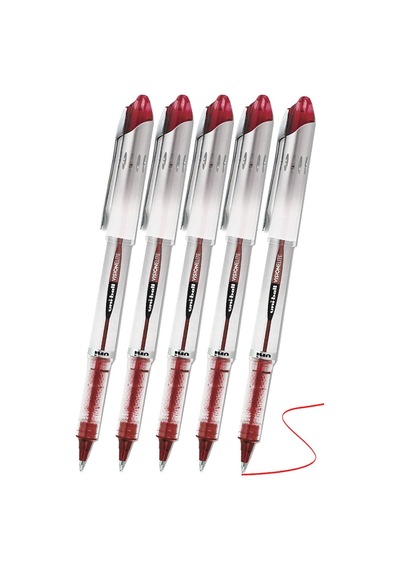 Kırmızı Pilot Kalem Ub-200 Vision Elite 0.8mm 5 Adet Uniball Pilot Kalem 0.8 Mm Roller Uçlu Pilot Kalem İnce Uçlu Likit Kırmızı
