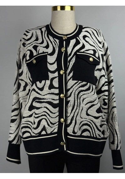 Ghisa Gh-26körhrk3224-s/zebra Siyah Renk Zebra Desenli Hırka Çok Renkli