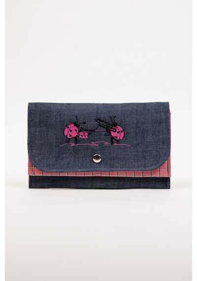 Fabric Craft Bag Kadın Kumaş Cüzdan Nakışlı Mavi - Pembe