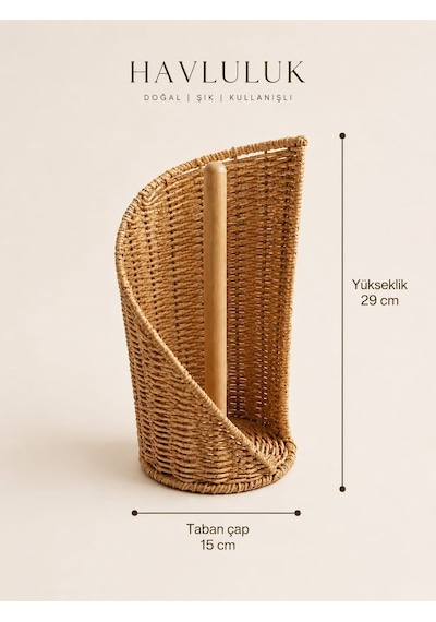 Qerhome Dekoratif Rattan Kağıt Havluluk Standı Bambu Direkli Mutfak Kağıt Havlu Tutacağı Kahverengi