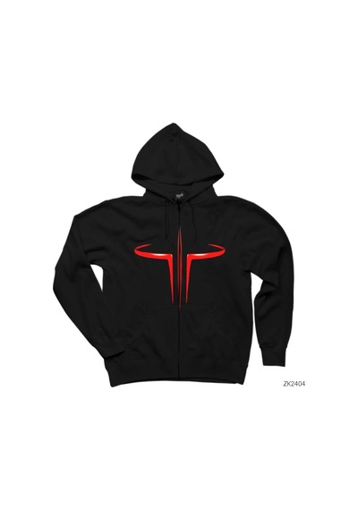 Quake 3 Siyah Fermuarlı Kapşonlu Sweatshirt Siyah