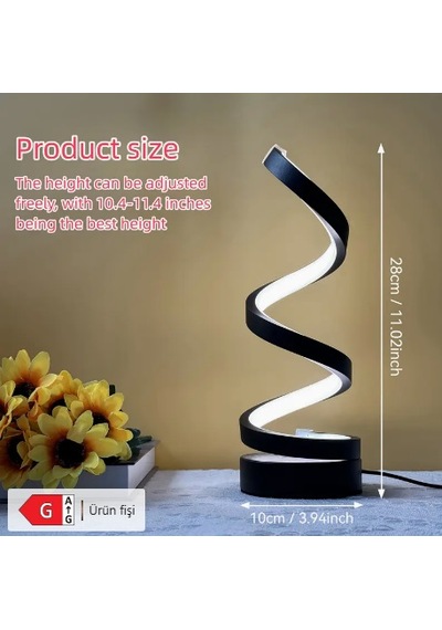 Spiral Led Masa Lambası / Gece Lambası Beyaz - Siyah