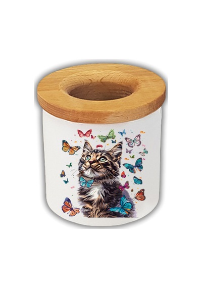 Kedi Ve Kelebek Baskılı Kalemlik Kalem Kutusu Beyaz