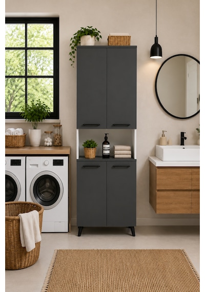 Reyo Enda Home Listra 4 Kapaklı Çok Amaçlı Dolap 170,8 Cm, Raflı, Ayaklı Depolama Dolabı Antrasit - Beyaz Reyo Enda Home Listra 4 Kapaklı Çok Amaçlı Dolap 170,8 Cm, Raflı, Ayaklı Depolama Dolabı Antrasit - Beyaz