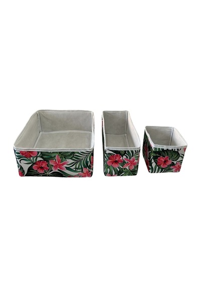 3'lü Çekmece İçi Çamaşır Düzenleyici Çocuk Odası Katlanır Saklama Kutusu Organizer Set-yeşil Yaprak Siyah