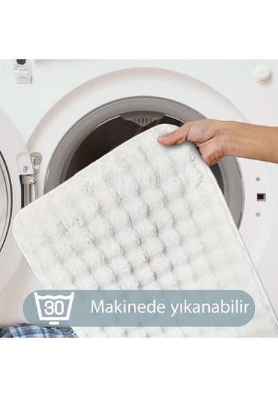 Bubble Krem Büyük Banyolar İçin 2'li Banyo Paspas Seti Kaymaz Tabanlı Yıkanablir Klozet Takımı Krem