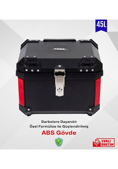 Motosiklet Arka Çanta Karbon Desen Aliminyum Pro-x 45 Litre Motor Çantası Siyah