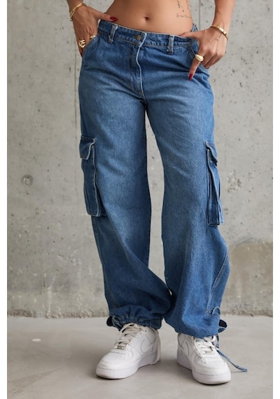 Hazego Mavi Yan Cepli Jeans Pantolon Mavi