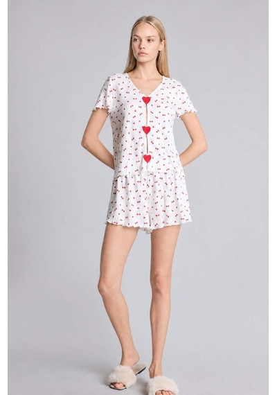 Defacto Regular Fıt Şortlu Kısa Kollu Desenli 2li Ecru Pijama Takımı H6373ax26hser98 Ekru-er98 Defacto Regular Fıt Şortlu Kısa Kollu Desenli 2li Ecru Pijama Takımı H6373ax26hser98 Ekru-er98