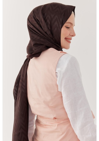 Mirsoy Scarf Zikzak Desen Parlak Jakar Şal - Acı Kahve Acı Kahve