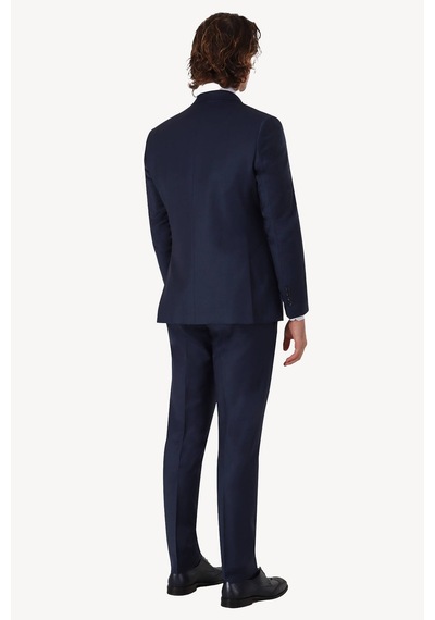 Erkek Lacivert Sivri Yaka Yelekli Slim Fit Takım Elbise