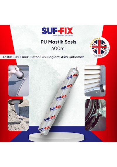 Suf-fix Pu 40 Sosis Mastik 600ml - Poliüretan İnşaat Ve Dış Cephe Mastiği Sosis Silikon Alüminyum Gri