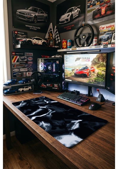 Mürekkep Duman Gaming Mousepad Xxl 90x40 Cm Kaymaz Taban Dikişli Kenar Siyah Beyaz Oyuncu Mousepad