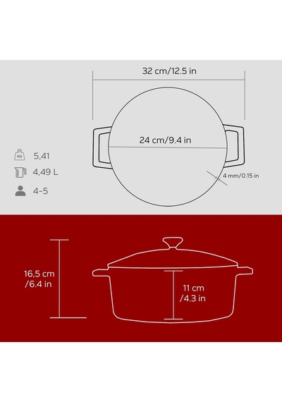 Metal Döküm Yuvarlak Tencere, 24 Cm, Kırmızı Belirtilmemiş