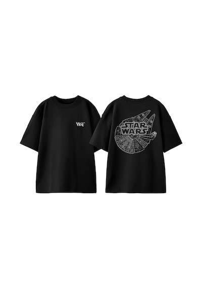 Thewert Star Wars Uzay Gemisi Tasarım Sırt Baskılı Pamuk Siyah Oversize T-shirt