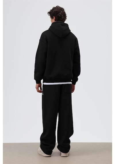 Vamos Basic Oversize Yıkamalı Hoodie Siyah