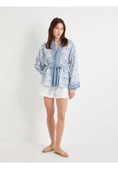 Koton Kimono Bol Kalıp Desenli Pamuklu Mavi Desenli 4sak50035pw Mavi