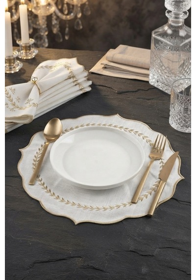 6 Adet Nakışlı Amerikan Servis & Supla Sarı Gold - 926791155 Sarı Gold