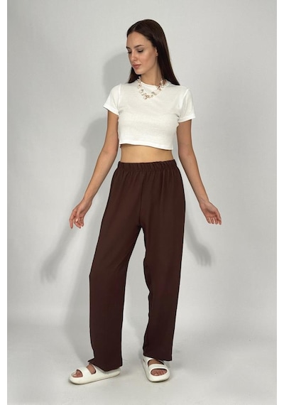 Kadın Beli Lastikli Ayrobin Eşofman Pantolon Kahve