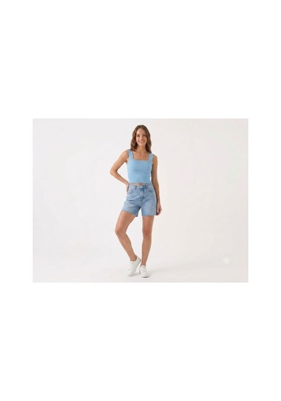 Onno Style Women Kolsuz Askılı Kare Yaka Fitilli Triko Kadın Bluz Mavi